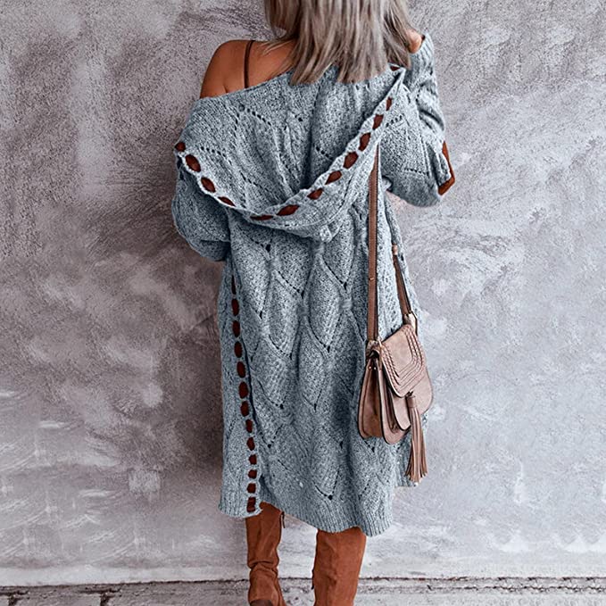 Louise - Stylische lange Strickjacke Bequem mit Kapuzenpullover