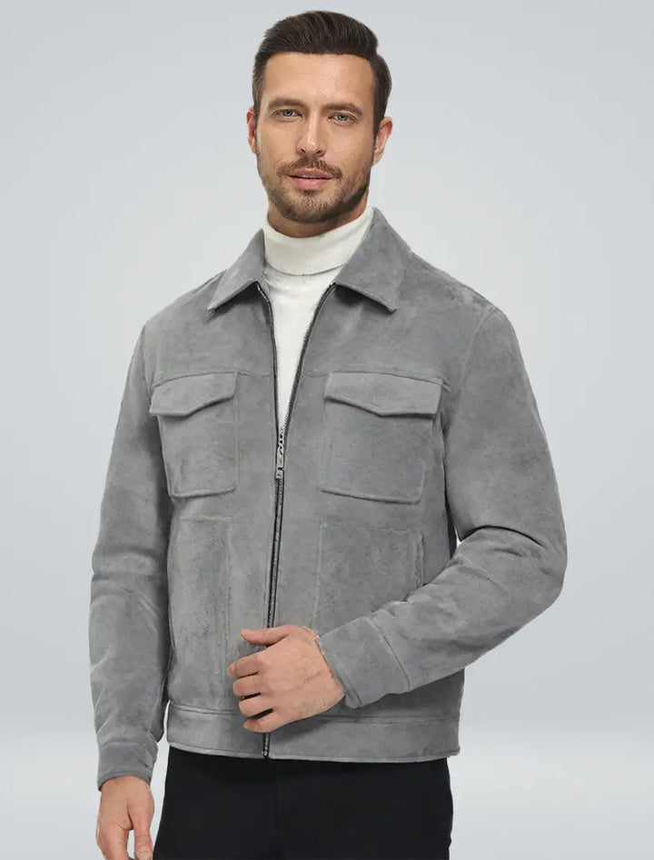 Wildlederjacke Herren Echtes Leder | Wildleder Reißverschluss Elegant Herbst
