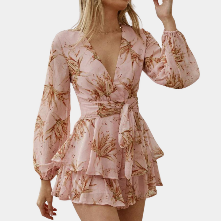 Sienna Damen Kurzes Kleid Blumendruck | V-Ausschnitt & Rüschendetails
