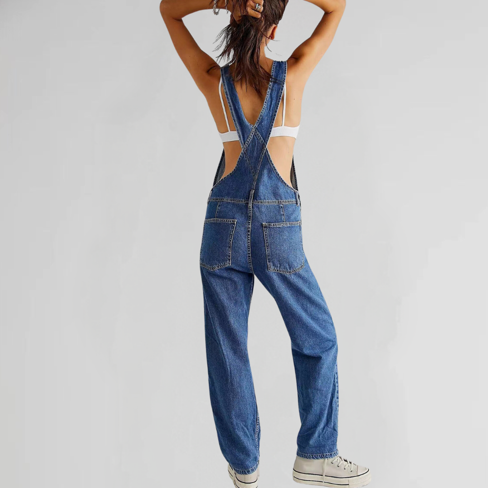 Valeria Damen Denim Jumpsuit | Bequemer Einteiler im Trendy Look für Arbeit & Freizeit