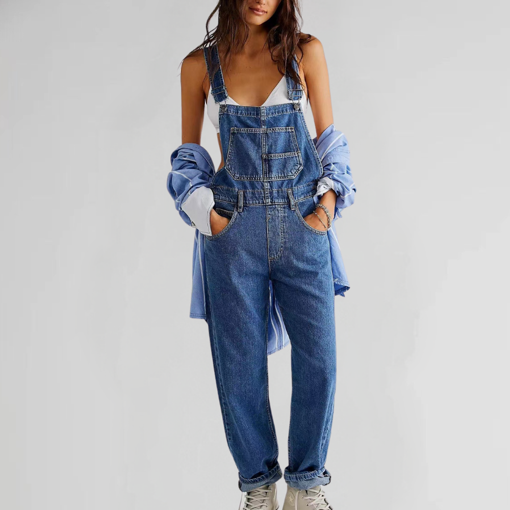 Valeria Damen Denim Jumpsuit | Bequemer Einteiler im Trendy Look für Arbeit & Freizeit