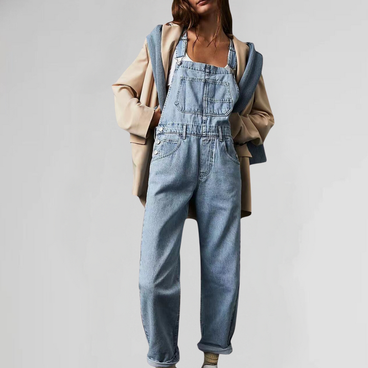 Valeria Damen Denim Jumpsuit | Bequemer Einteiler im Trendy Look für Arbeit & Freizeit