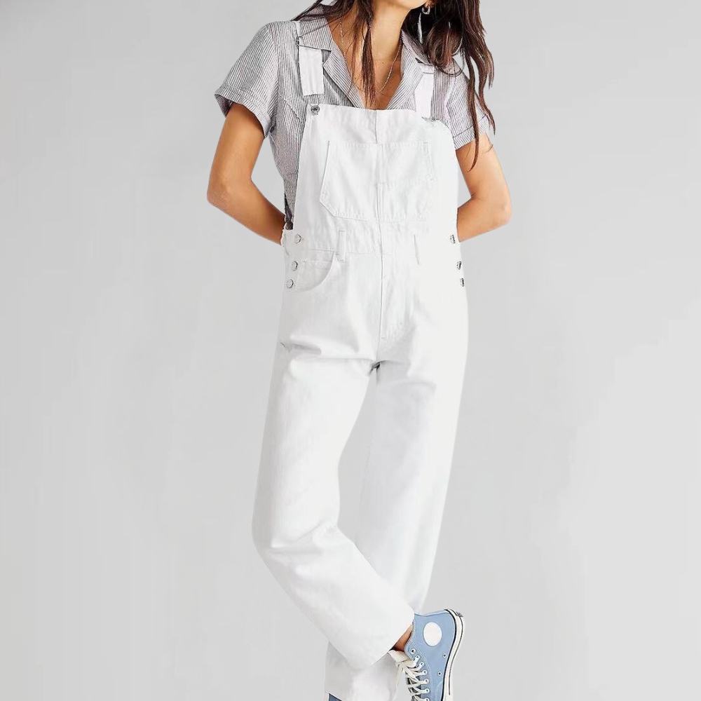 Valeria Damen Denim Jumpsuit | Bequemer Einteiler im Trendy Look für Arbeit & Freizeit