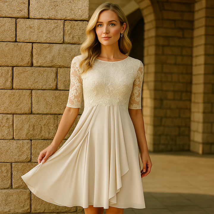 Luna Kleid mit Spitze und Chiffon | Stilvolles bequemes Kleid mit halblangen Ärmeln für besondere Anlässe