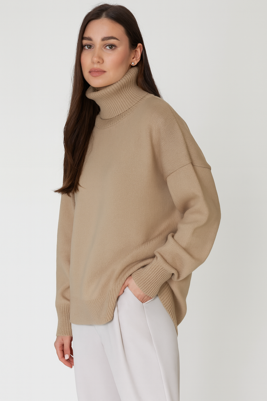 Übergroßer Damen Strickpullover mit Rollkragen | Weicher Rollkragenpullover Winter