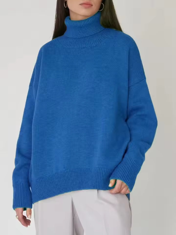 Übergroßer Damen Strickpullover mit Rollkragen | Weicher Rollkragenpullover Winter