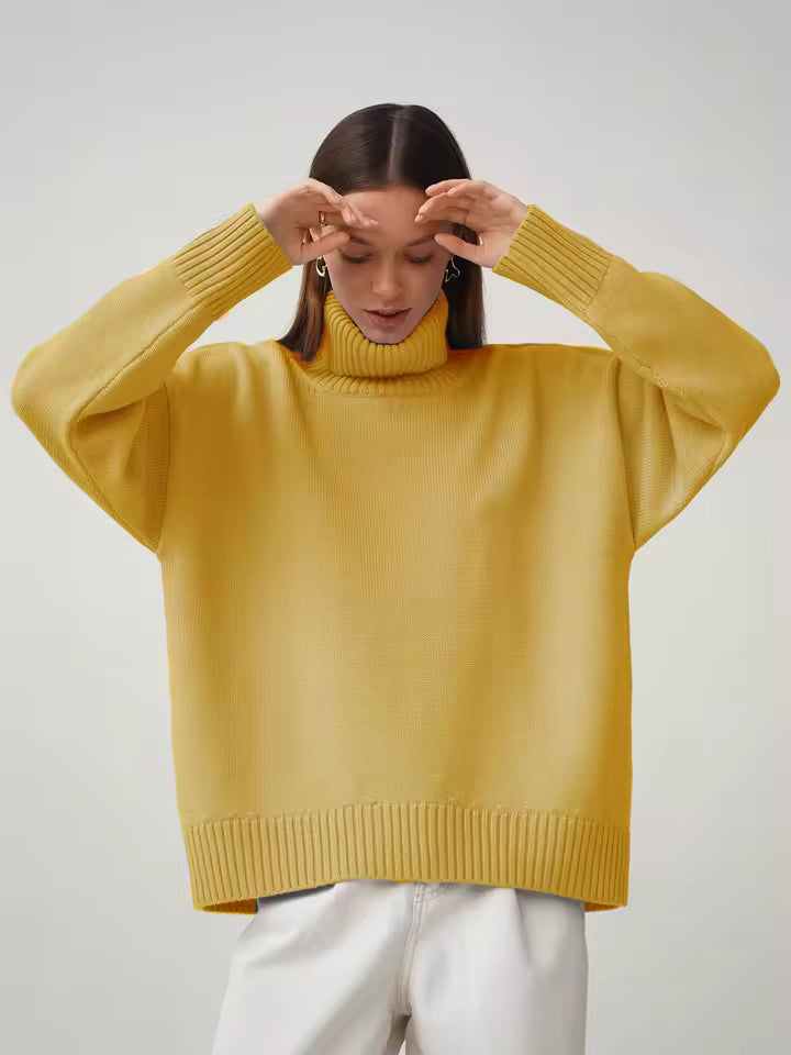 Übergroßer Damen Strickpullover mit Rollkragen | Weicher Rollkragenpullover Winter