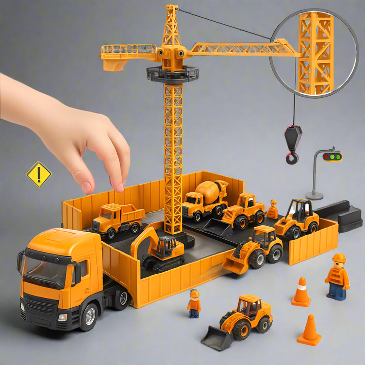 Bauspielzeug mit Kranwagen und Fahrzeugen | Interaktives Kinderspielset