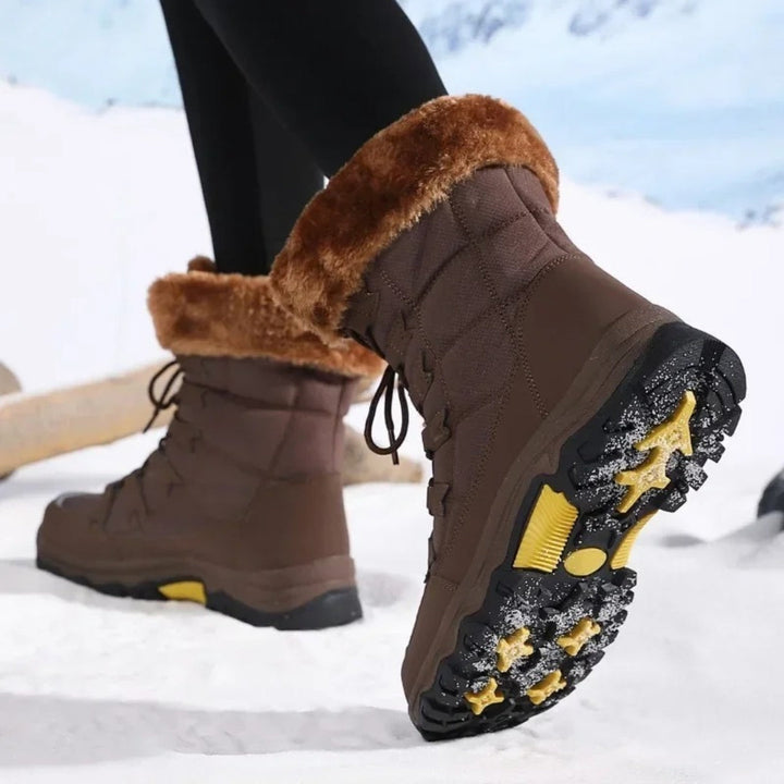 Wasserdichte Damen-Winterstiefel mit Schnürsenkeln | Warm gefütterte Stiefel mit Fellbesatz