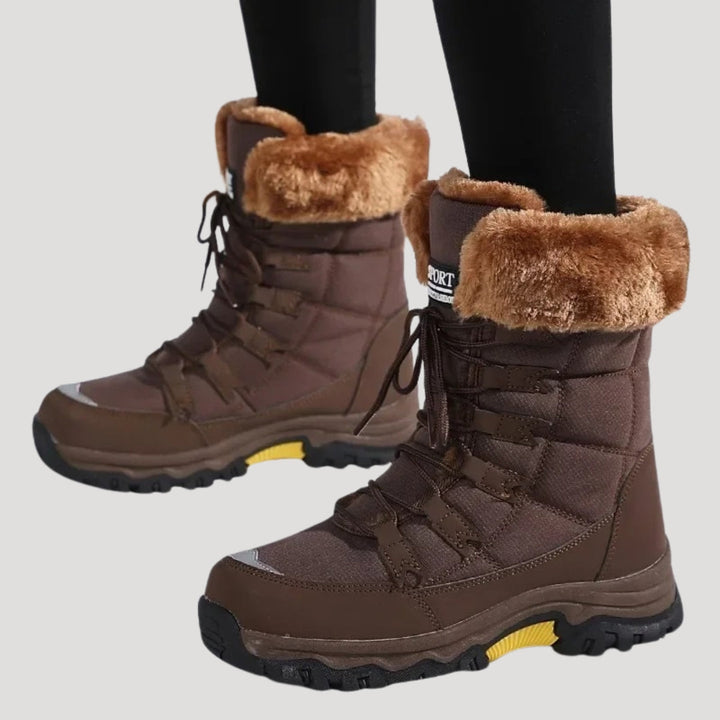 Wasserdichte Damen-Winterstiefel mit Schnürsenkeln | Warm gefütterte Stiefel mit Fellbesatz