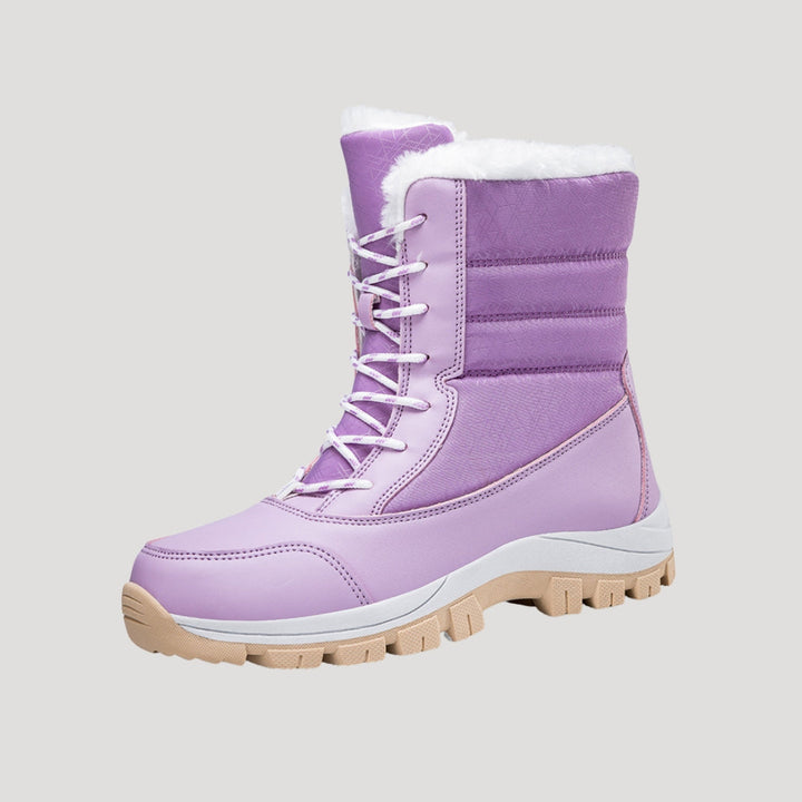 Wasserdichte Damen-Winterstiefel mit Schnürsenkeln | Warm gefütterte Stiefel mit Fellbesatz