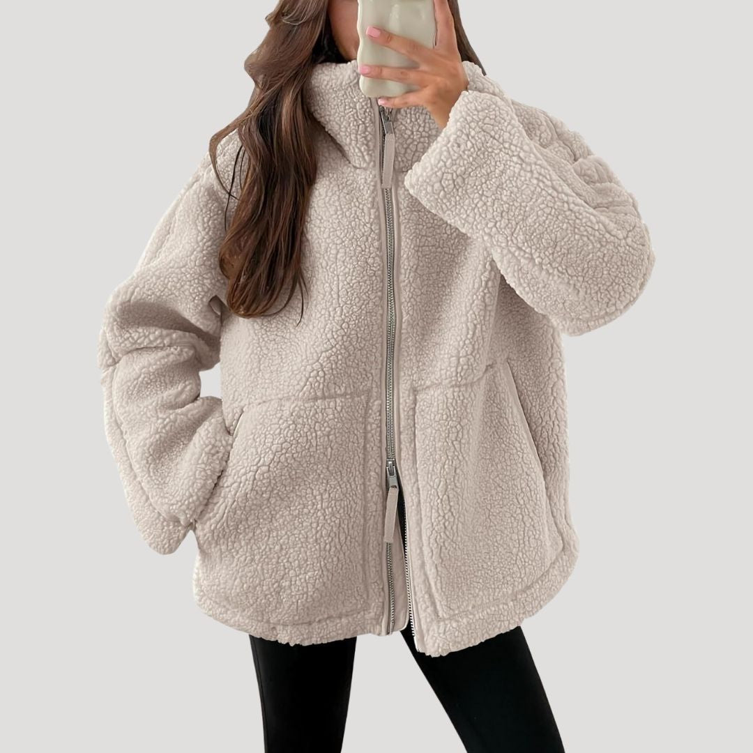 Fleece-Teddy-Winterjacke mit Reißverschluss für kalte Tage
