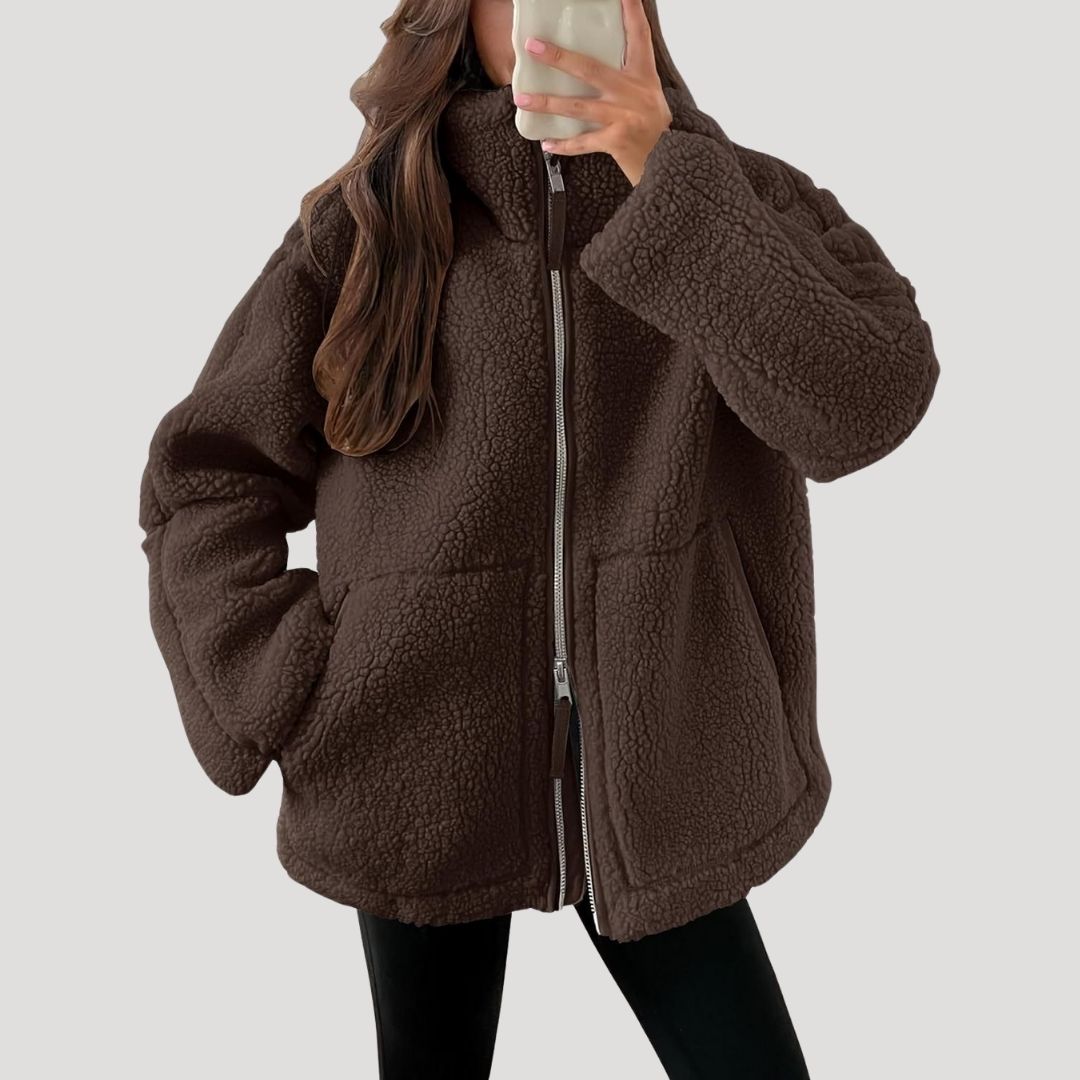 Fleece-Teddy-Winterjacke mit Reißverschluss für kalte Tage