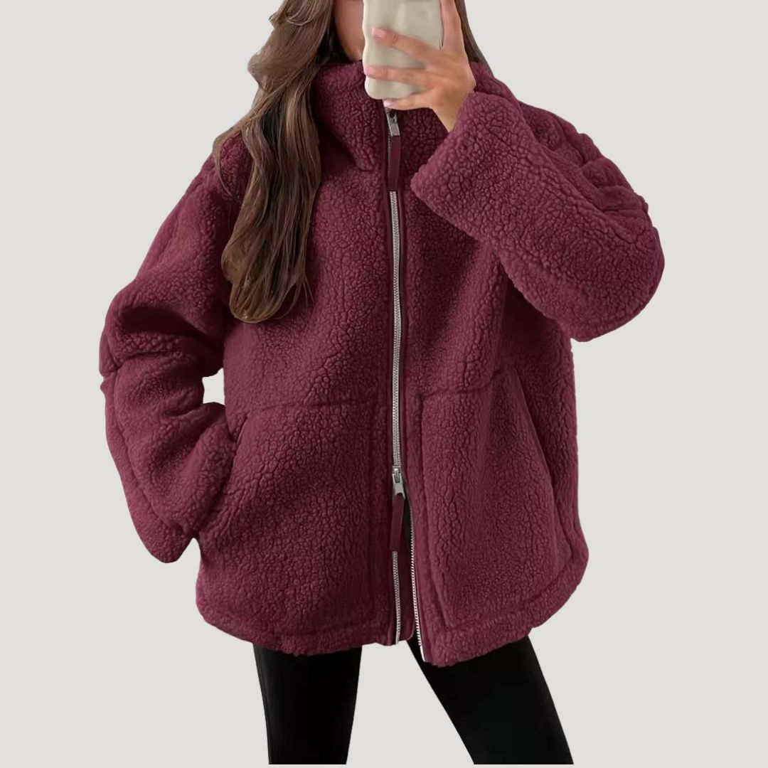 Fleece-Teddy-Winterjacke mit Reißverschluss für kalte Tage