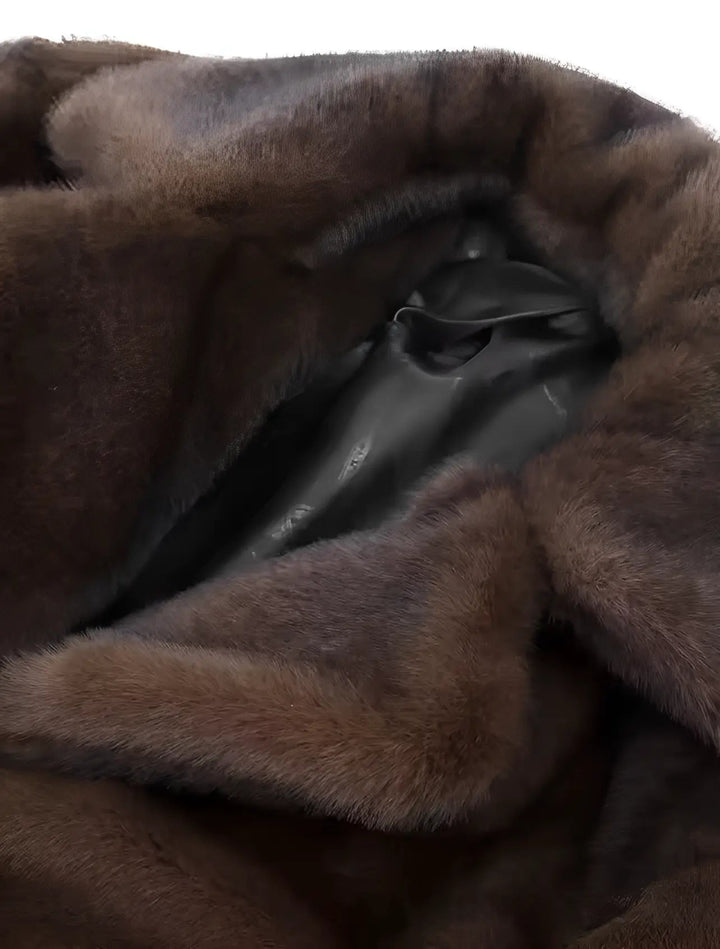 Damen Kunstpelz Mantel Lang | Weich Luxuriöser Wintermantel Klappenkragen