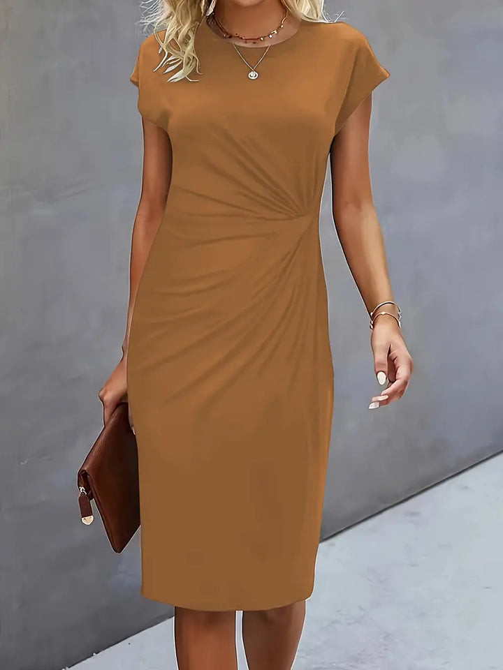 Katrien Midikleid für Frauen | Tailored Design mit Rundhalsausschnitt für Arbeit & formelle Anlässe