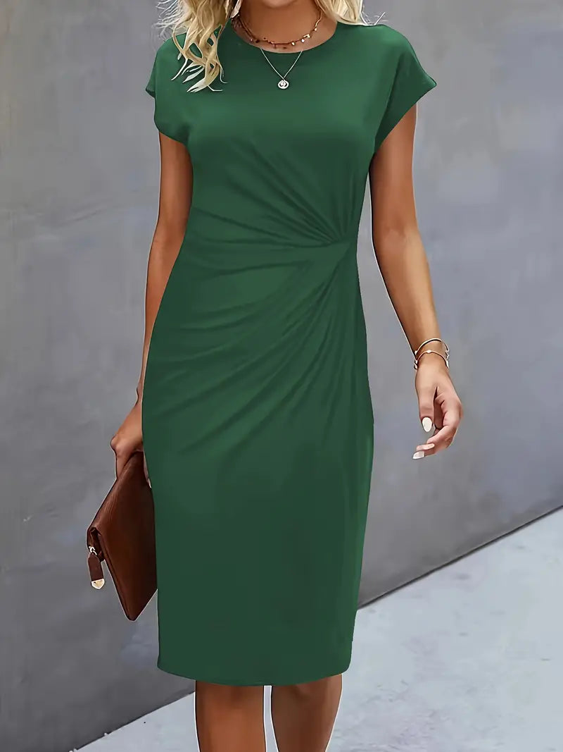 Katrien Midikleid für Frauen | Tailored Design mit Rundhalsausschnitt für Arbeit & formelle Anlässe