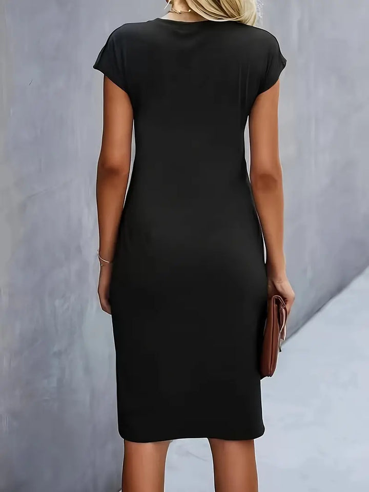 Katrien Midikleid für Frauen | Tailored Design mit Rundhalsausschnitt für Arbeit & formelle Anlässe