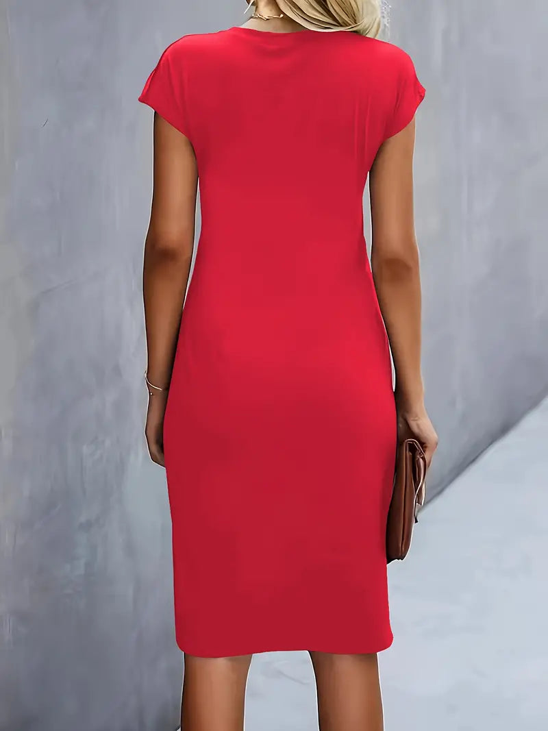 Katrien Midikleid für Frauen | Tailored Design mit Rundhalsausschnitt für Arbeit & formelle Anlässe