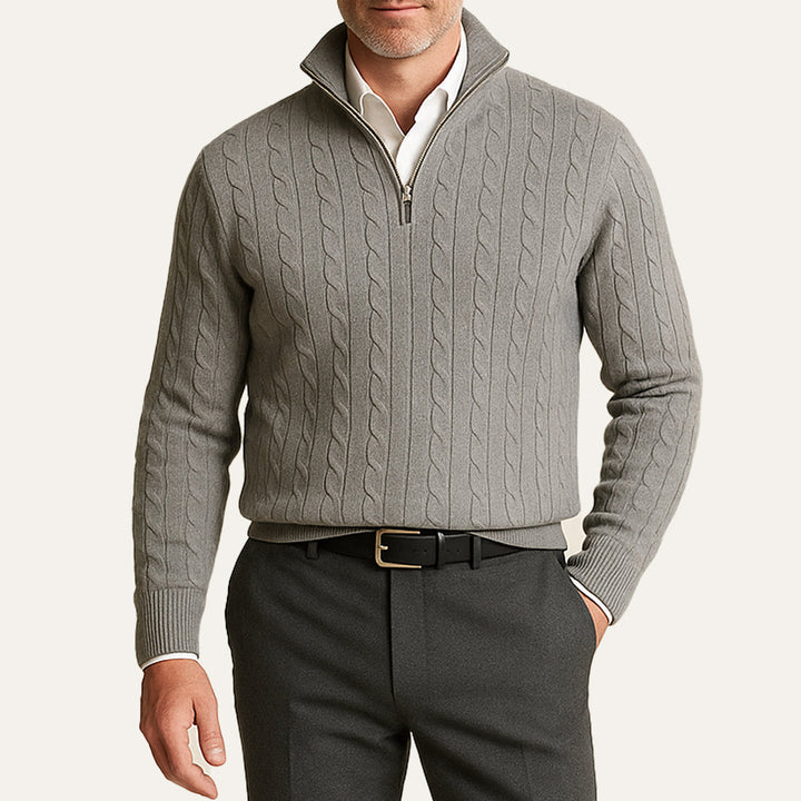 Pullover Herren Half Zip | Kabelstrick Klassisch Elegant