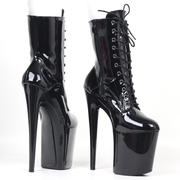 JIALUOWEI Extreme High Heels Stiefeletten für Damen | 20 cm Plateau-Schnürstiefel mit Reißverschluss