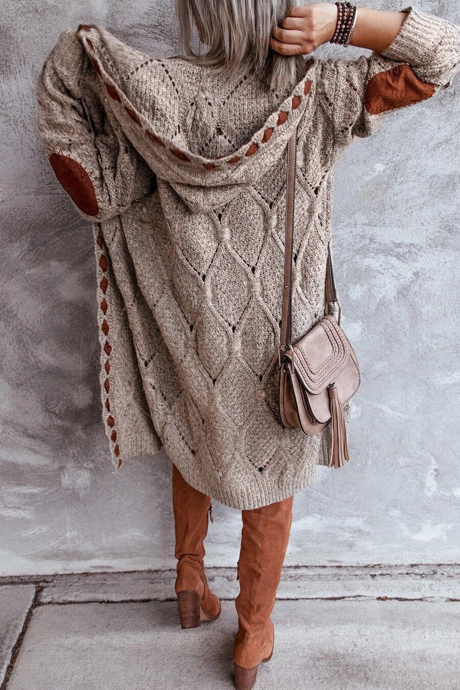 Louise - Stylische lange Strickjacke Bequem mit Kapuzenpullover