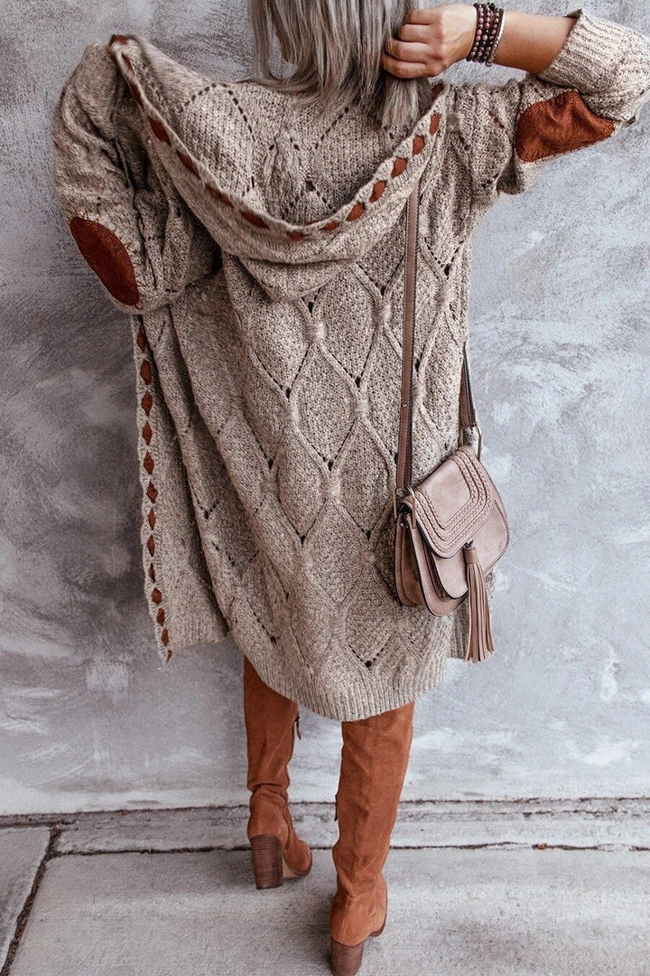 Louise - Stylische lange Strickjacke Bequem mit Kapuzenpullover