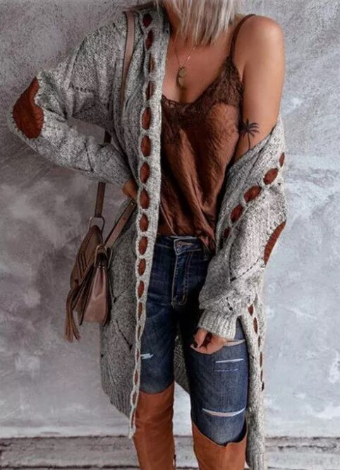 Louise - Stylische lange Strickjacke Bequem mit Kapuzenpullover