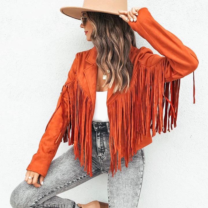 Noa Wildlederoptik Damen Fransenjacke | Western-Jacke mit Modernem Schnitt & Boho-Stil