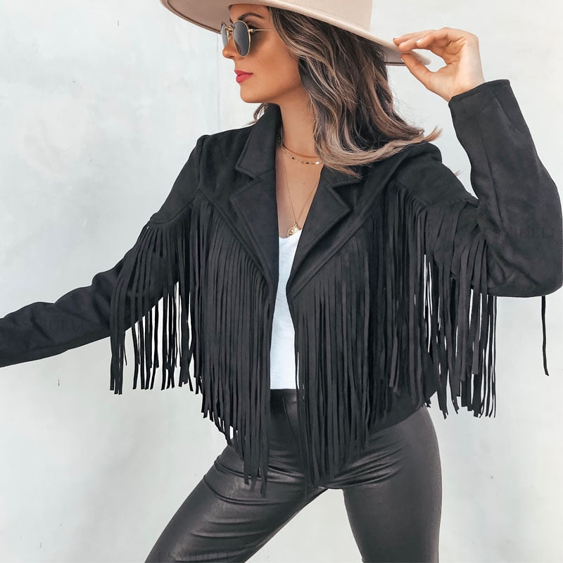 Noa Wildlederoptik Damen Fransenjacke | Western-Jacke mit Modernem Schnitt & Boho-Stil
