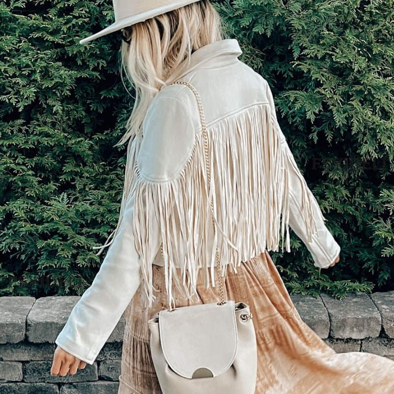 Noa Wildlederoptik Damen Fransenjacke | Western-Jacke mit Modernem Schnitt & Boho-Stil