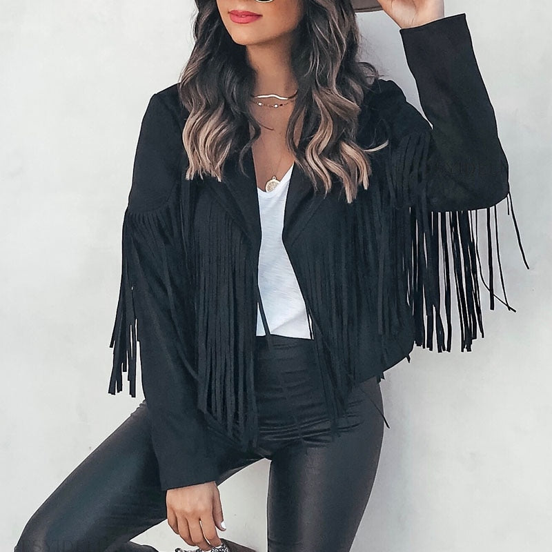 Noa Wildlederoptik Damen Fransenjacke | Western-Jacke mit Modernem Schnitt & Boho-Stil