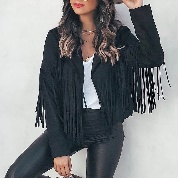 Noa Wildlederoptik Damen Fransenjacke | Western-Jacke mit Modernem Schnitt & Boho-Stil