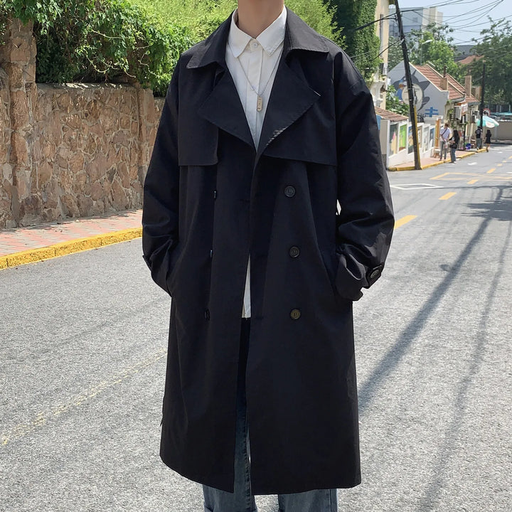 Gabardina estilo coreano para hombre | Cortavientos largo para primavera