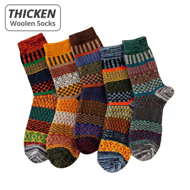 Herren Wollsocken Set (5 Paare) | Warm Dick Winter Retro