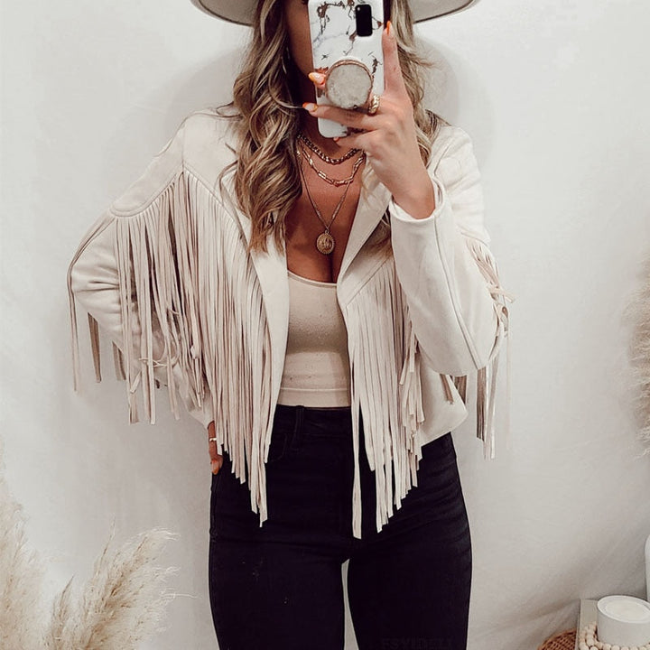 Noa Wildlederoptik Damen Fransenjacke | Western-Jacke mit Modernem Schnitt & Boho-Stil