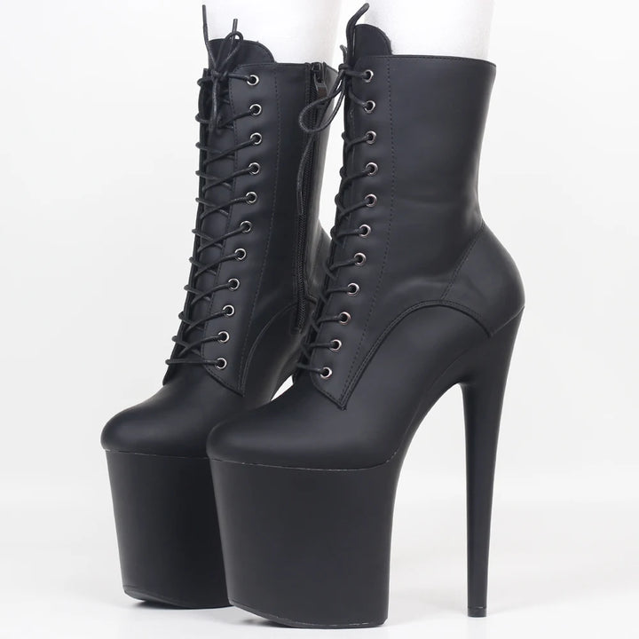 JIALUOWEI Extreme High Heels Stiefeletten für Damen | 20 cm Plateau-Schnürstiefel mit Reißverschluss