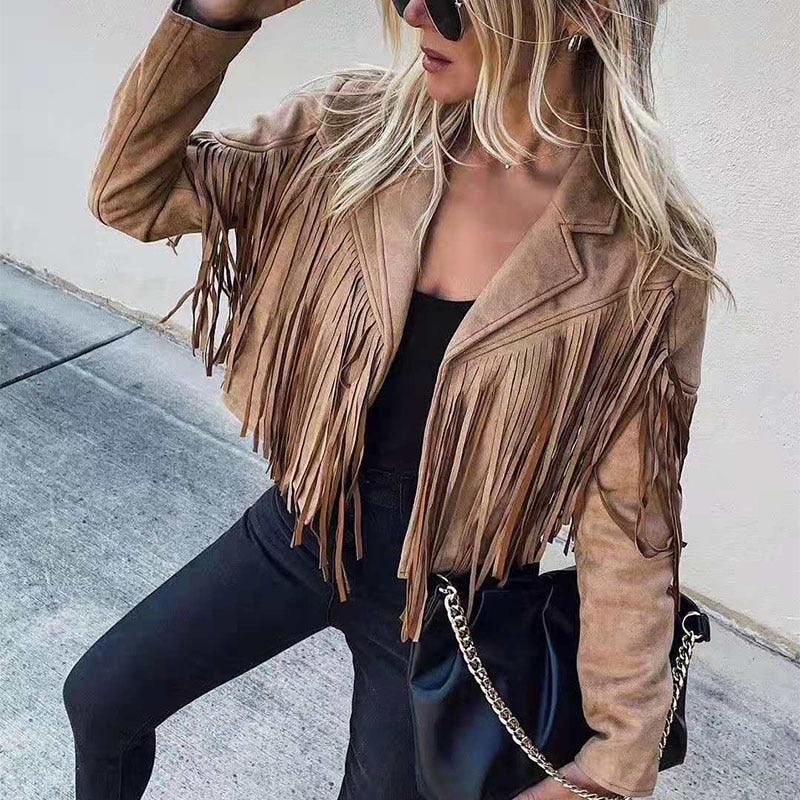 Noa Wildlederoptik Damen Fransenjacke | Western-Jacke mit Modernem Schnitt & Boho-Stil