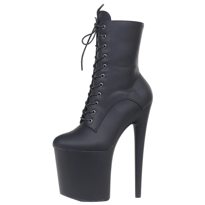 JIALUOWEI Extreme High Heels Stiefeletten für Damen | 20 cm Plateau-Schnürstiefel mit Reißverschluss