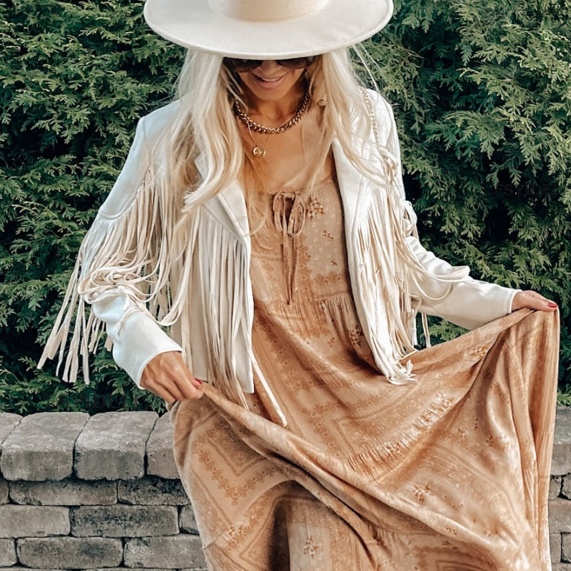 Noa Wildlederoptik Damen Fransenjacke | Western-Jacke mit Modernem Schnitt & Boho-Stil