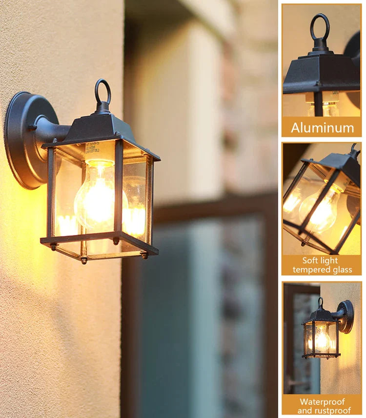 Wandleuchte für den Außenbereich | Wasserdichte Lampe E27 aus schwarzem Aluminium für Garten und Hof im Freien