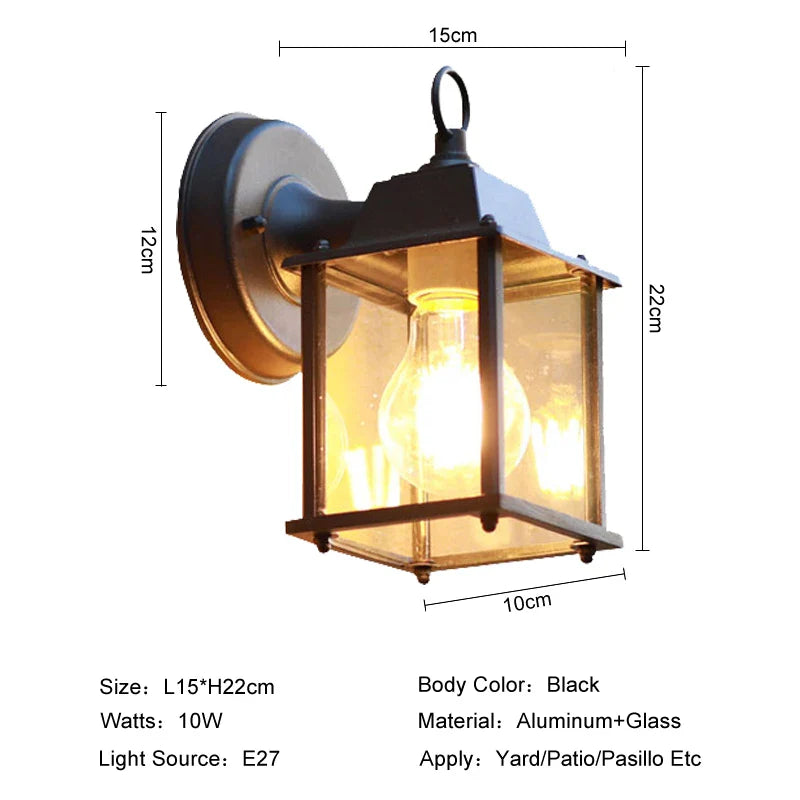 Wandleuchte für den Außenbereich | Wasserdichte Lampe E27 aus schwarzem Aluminium für Garten und Hof im Freien