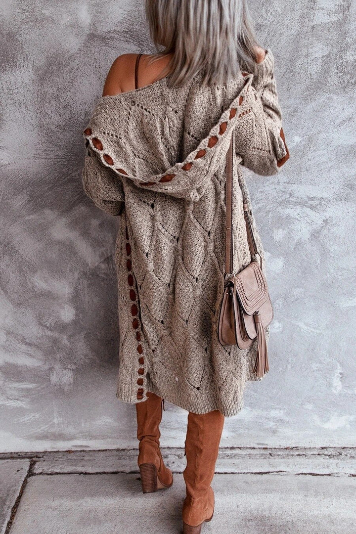 Louise - Stylische lange Strickjacke Bequem mit Kapuzenpullover