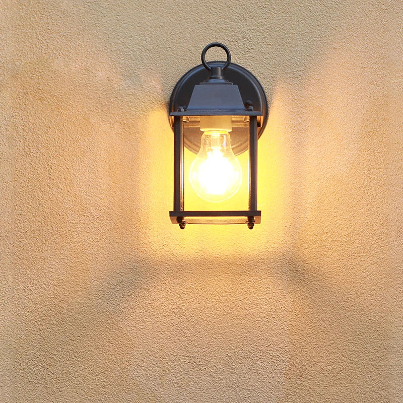 Wandleuchte für den Außenbereich | Wasserdichte Lampe E27 aus schwarzem Aluminium für Garten und Hof im Freien