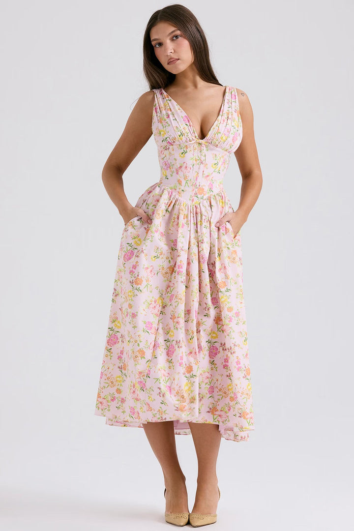 Schlagkleid | Romantischer Korsett-Effekt & Midi-Länge für elegante Sommerlooks