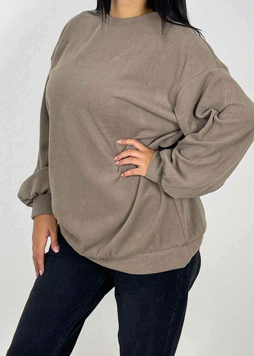 Gerippter Pullover Greige