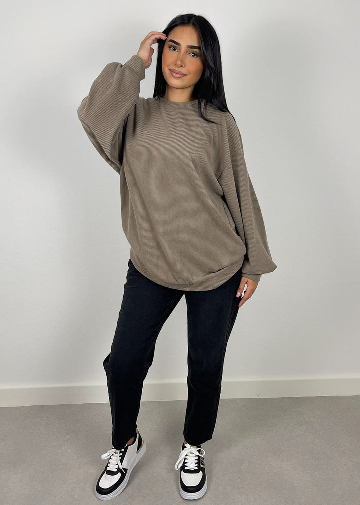 Gerippter Pullover Greige