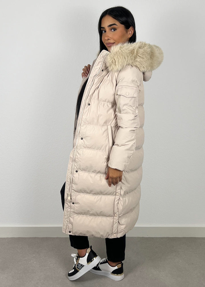 Parka mit Kunstfell Beige