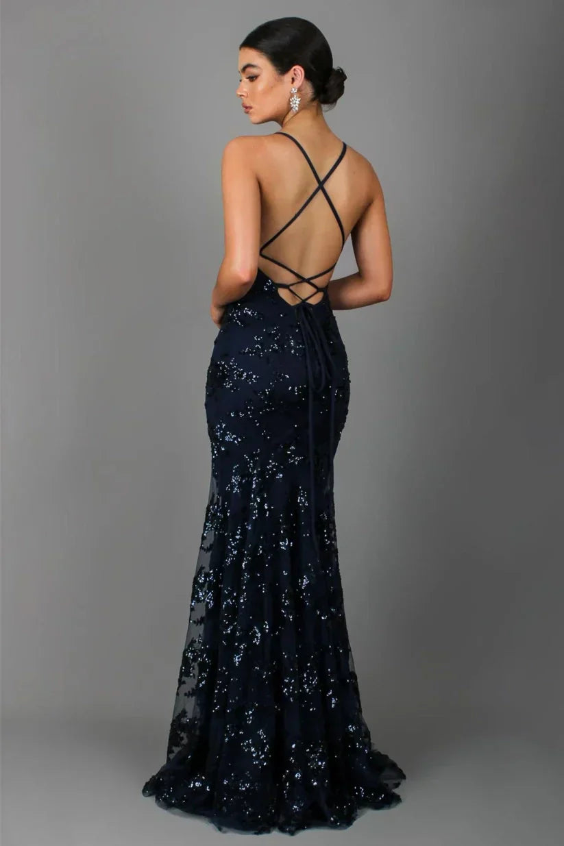 Abendkleid mit Glitzer & V-Ausschnitt | Meerjungfrauenschnitt & Pailletten für festliche Anlässe