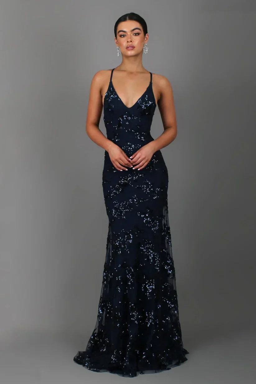 Abendkleid mit Glitzer & V-Ausschnitt | Meerjungfrauenschnitt & Pailletten für festliche Anlässe